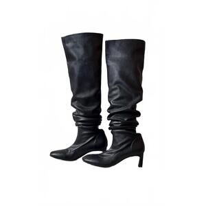 NEW TELA women's leather heeled boots in macob black